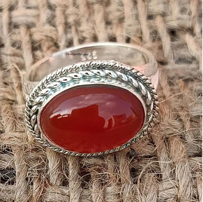 Anillo de mujer hecho a mano de plata de ley 925 con piedras preciosas de cornalina roja todas las tallas R 424 Foto 1 de 4