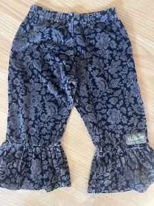 Matilda Jane Girls  Pants Trudy Velour Big Ruffle Floral Brown Crop SZ 4 - Picture 1 of 3
