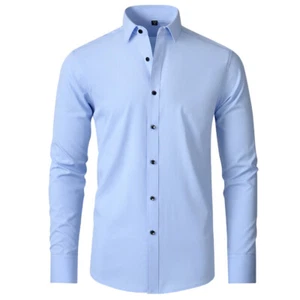 Men's Dress Shirts Formal Business Long Sleeves Slim Fit Elastic Casual Shirts - Picture 1 of 33