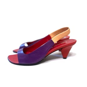 Vintage Prada Slingback Heels 37.5 Purple Red Kitten Heel Y2K Color Block - Picture 1 of 11