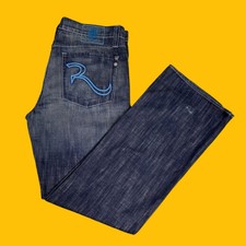 Rock & Republic Mens Size 40x34 Bootcut  Jeans Dark Blue Embroidered Button Fly 