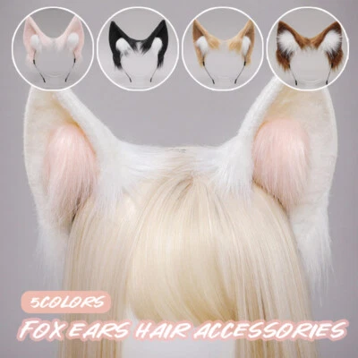 Faux Fur Fox Ears Headband Cute Girls Cat Furry Anmimal Hairband Cosplay Costume - Image 1 of 4