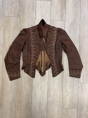 Antigua chaqueta victoriana marrón seda a medida corpiño deshuesado cierre de gancho como está Foto 1 de 4