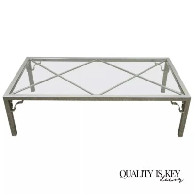 Mid Century Modern Chrome X-Frame Glass Top Hollywood Regency Coffee Table - Image 1 of 4