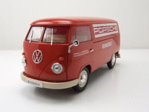 VW T1 Bus Box Porsche Renndienst 1963 rosso modellino auto 1:18 Welly - Foto 1 di 11