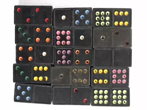 Vintage wooden dragon dominoes 57 pieces w/ colored dots, 22 Misc. tiles.No Box - Picture 1 of 4