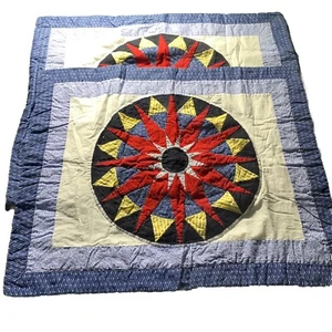 VTG JC Penney Patchwork Star Blue Black Yellow Red 24" x 29" Shams Country Quilt - Picture 1 of 8
