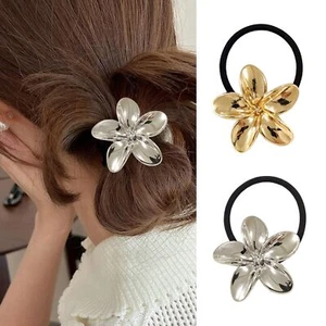 2 Pcs Metal Flower Hair Tie Gold Silver Hair Cuffs Elegant Elastic Ponytail H... - Picture 1 of 6