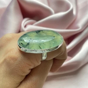 Aesthetic Prehnite Gemstone 925 Sterling Silver Handmade Ring All Size S-41 - Picture 1 of 5