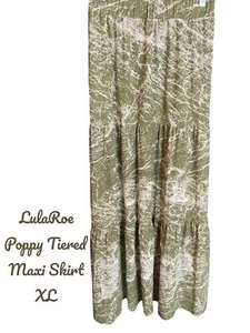 NWT LulaRoe Poppy Maxi Skirt -Tiered Marbled Olive Green-Lined Pretty Eyelet- XL - Picture 1 of 8