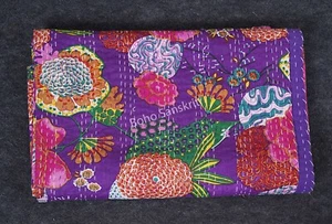 Edredón indio hecho a mano de algodón étnico estampado de frutas Kantha manta funda de sofá King - Imagen 1 de 66