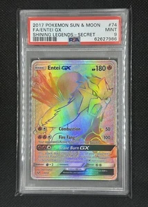 2017 Pokemon Entei GX Secret Sun Moon Full Art 74/73 Shining Legends Psa 9 - Picture 1 of 2