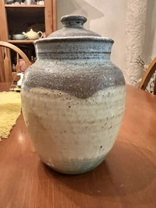 Strukturiert Hellbraun Blau Grau Stein Ton Keramik Ingwer Glas Vorratsdose Deckel - Bild 1 von 11