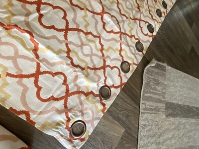 6 Curtain Panels Orange Pink Yellow Geometric Grommets 75” X 83” Foto 1 de 4