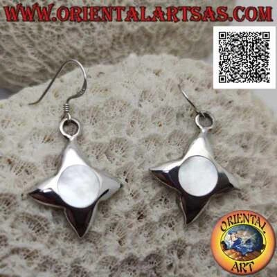 Orecchini Argento 925‰ madreperla tonda a filo bordo su croce stellata liscia - Immagine 1 di 4