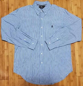 Camisa Ralph Lauren De Colección Para Hombre Talla L Azul Blanco Rayas Manga Larga Calce Clásico - Imagen 1 de 8