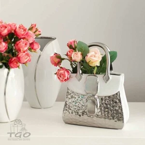 Gilde Vase "Handtasche" weiß silber aus Keramik 26x20cm-43810 - Bild 1 von 1