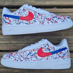 Nike Air Force 1 Custom "USA Splatter" Graffiti Red White & Blue Shoes Men Women