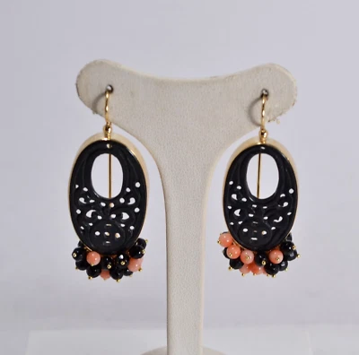 Pendientes Plata 925 Dorado Jade Negro Ónix Coral Rosa Aght 0889 - Imagen 1 de 3