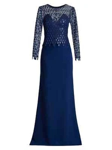 NEW $478 TADASHI SHOJI Midnight Caddel Sequin Lace Top Illusion Gown sz 8 - Picture 1 of 13