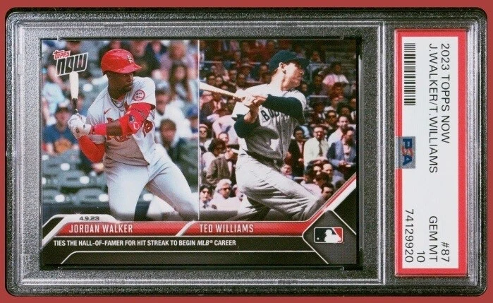 2023 TOPPS NOW JORDAN WALKER/TED WILLIAMS # 87 PSA 10. TIES HIT STREAK RECORD. - Image 1 of 1
