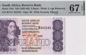 SOUTH AFRICA-5 RAND-(1981-89)-PICK 119c-S/N 482342 **PMG 67 EPQ SUPERB GEM UNC** - Picture 1 of 3