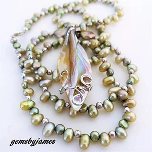  Halskette MULTI PFAU NATÜRLICHE PERLE MODERNIST 925 STERLINGSILBER Vintage 26" L - Bild 1 von 7