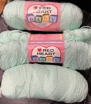 LOT of 3 Red Heart  BABY SPORT POMPADOUR YARN 1680 Pastel Green ~ 6 oz ea.~3 PLY - Image 1 of 4