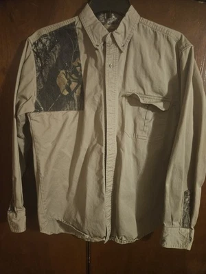 Mossy Oak Shooting Shirt Med Khaki Cammo Button Up Collared L/S Pocket 16432☆ - Image 1 of 4