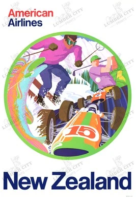 Pôster de viagem American Airlines Nova Zelândia 1971 impressão arte parede EUA retrô - Imagem 1 de 4