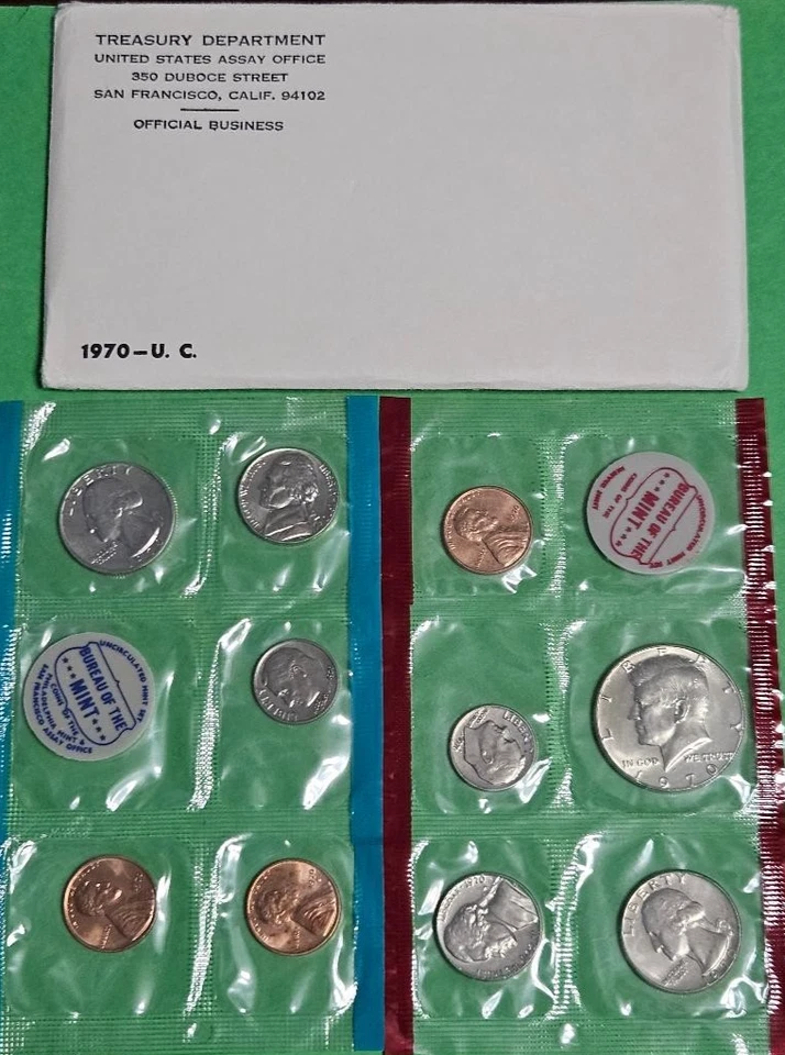 1970 PDS Mint Uncirculated Set 10 US Coins OGP W/ Silver Kennedy Half- see pics - Image 1 of 4