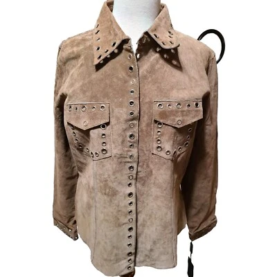 Chaqueta de cuero para mujer Brandon Thomas talla L ojales color es moca nueva con etiquetas Foto 1 de 4