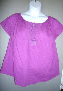 St Johns Bay Boho Bauern Kurzarm Bluse Top Lila Größe 1X - Bild 1 von 5
