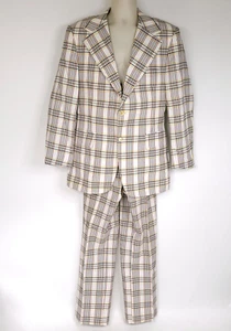 Giacca tuta 42 pantaloni 34X32 beige blu rosso quadri discoteca vintage anni 60 70 tempo libero - Foto 1 di 23