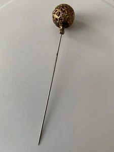 Antique Stick Pin Round Open Filagree Gold Filled Ball Shape 4.5”L - Picture 1 of 7