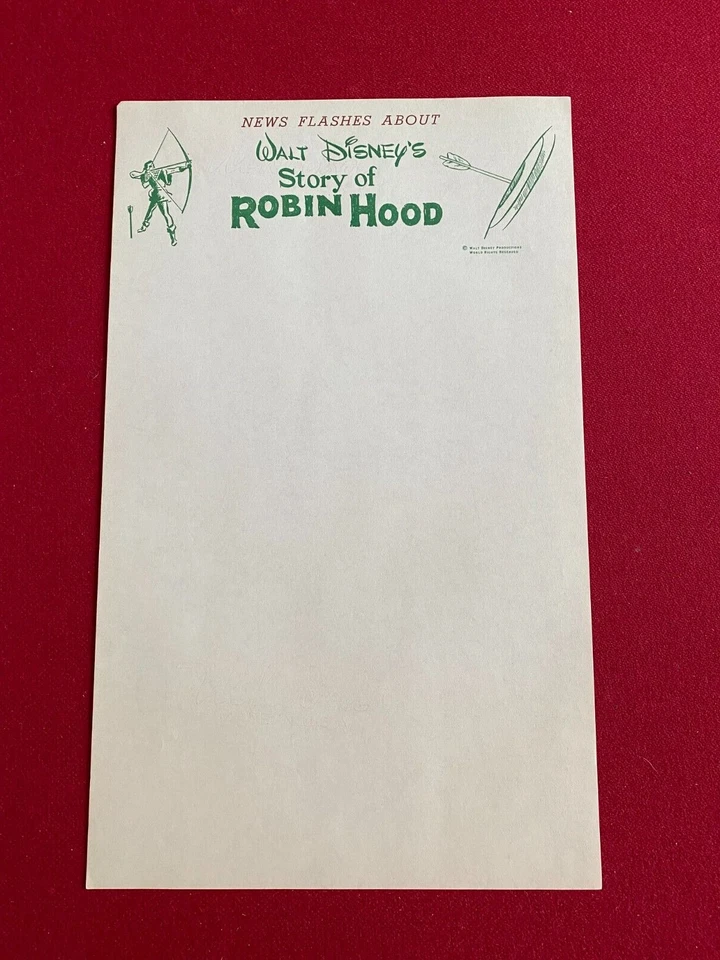 1952, Walt Disney, "Historia de Robin Hood", membrete "sin usar" - escaso/de colección Foto 1 de 1