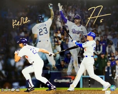 Foto firmada por Freddie Freeman Kirk Gibson Serie Mundial Juego 1 Grand Slam 16x20 Foto 1 de 2