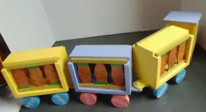 Vintage Handcrafted Colorful Wooden Train Decorative 4- w/ Egg and Carrot - Picture 1 of 7