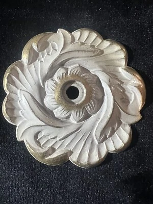 Vintage French Provincial Backplate Drawer Pull White Gold Floral Allison Japan - Image 1 of 4