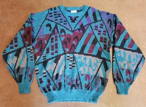 Vintage 80s 90s Peter Jon Clothing Sweater Geometric Funky Pattern M Cosby Hip - Picture 1 of 5