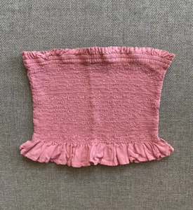 Forever 21 Pink Ruffle Tube Top Strapless Smocked Shirt Women’s Size Small S - Picture 1 of 9