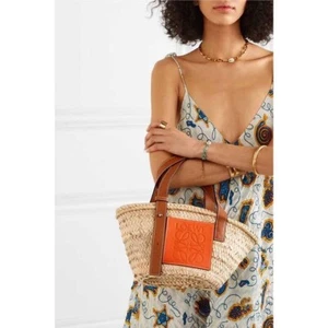 Bolso de Mano Loewe Pequeño Cesta Beige Hoja de Palma Naranja Piel de Becerro USADO - Imagen 1 de 5