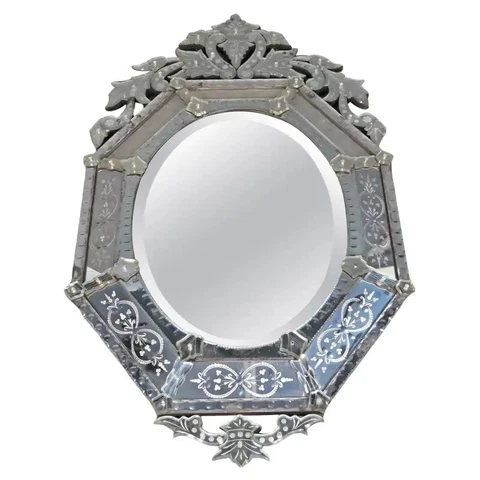 Vintage Venetian Italian Ecthed Glass Wall Mirror Circa 1950s Cover