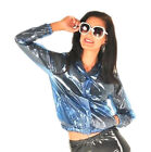 New Quality Summer Pvc Bomber Jacket Style Festival Raincoat Clear Blue Small