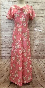 Vintage 60s Women *S Floral Maxi Dress Gown Pink Chiffon Flutter Sleeve Handmade - Picture 1 of 5
