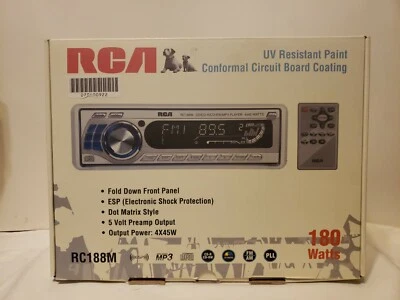 RCA RC188M NEW CAR STEREO AM/FM 180 WATTS FOLD DOWN MP3 CD ESP DISC FREE SHIP - Image 1 of 4