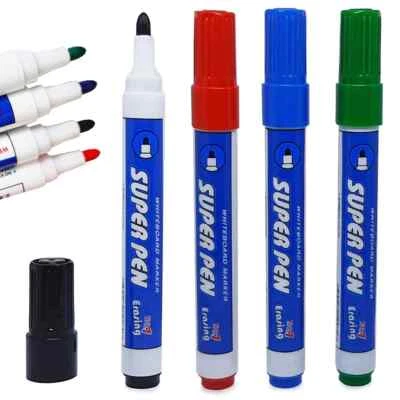VERK GROUP Whiteboard Marker 4er Set Stifte Schwarz Rot Blau Grün Trocken Abwischbar 2,8mm