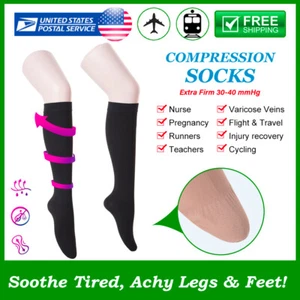 Graduated Compression Socks 30-40 mmHg Knee High Medical Varicose Vein Stockings - Picture 1 of 14