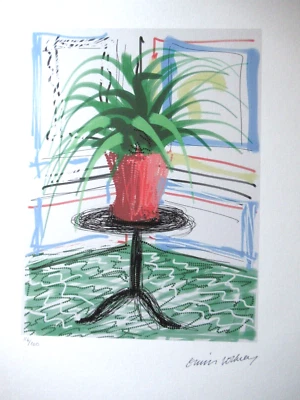 DAVID HOCKNEY: Schöne Lithographie "BLUME AUF TISCH" 50x35cm  Limitiert xx/200 - Bild 1 von 4
