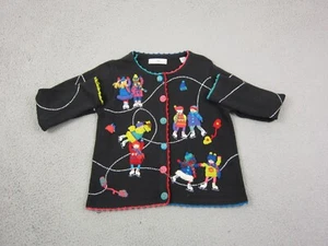 Vintage Marisa Christina Sweater Womens Small Black Novelty Cardigan Ice Skaters - Picture 1 of 17